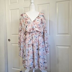 SHEIN Floral Midi Dress - Pink and White